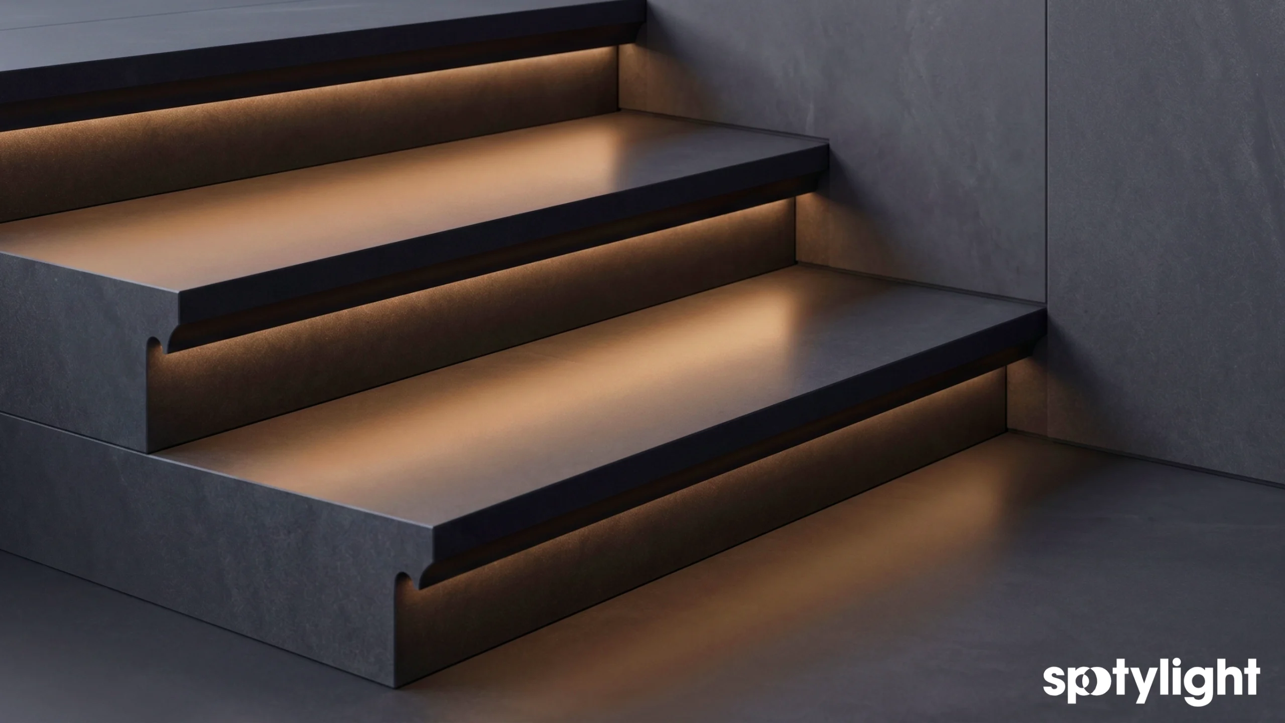 dettaglio gradino sagomato con illuminazione integrata
