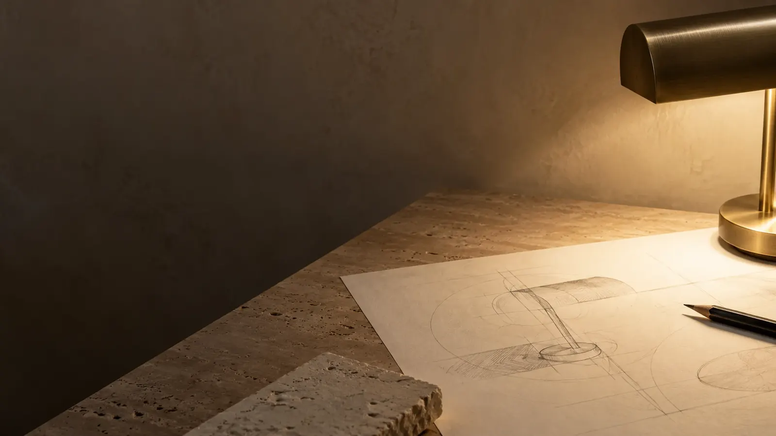 Tavolo di lavoro con rendering e calcoli illuminotecnici